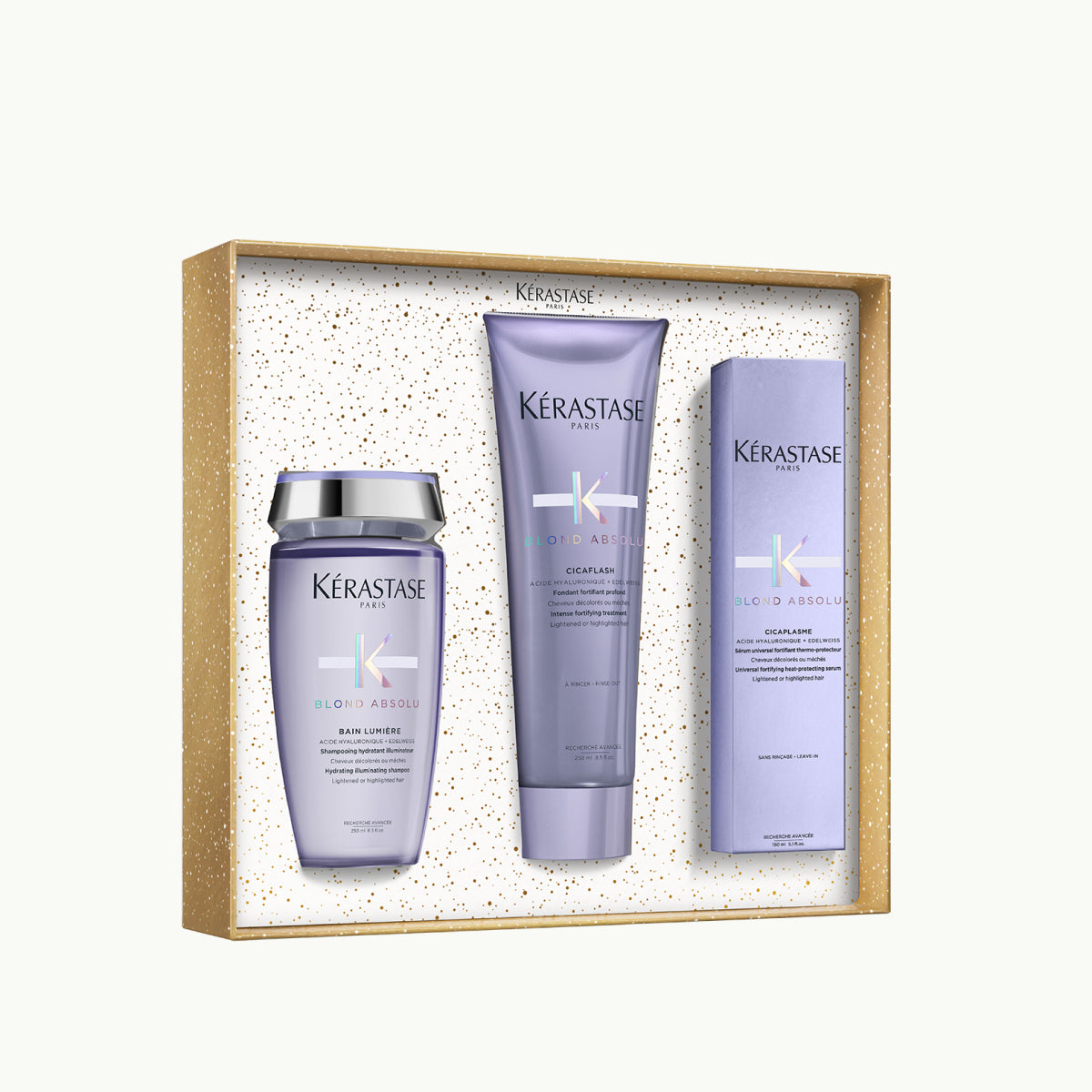 Kérastase Blond Absolu Holidays 2025 Set Cadou – Ritual Premium de Îngrijire pentru Păr Blond: Bain Lumière 250ml + Cicaflash 250ml + Cicaplasme 150ml