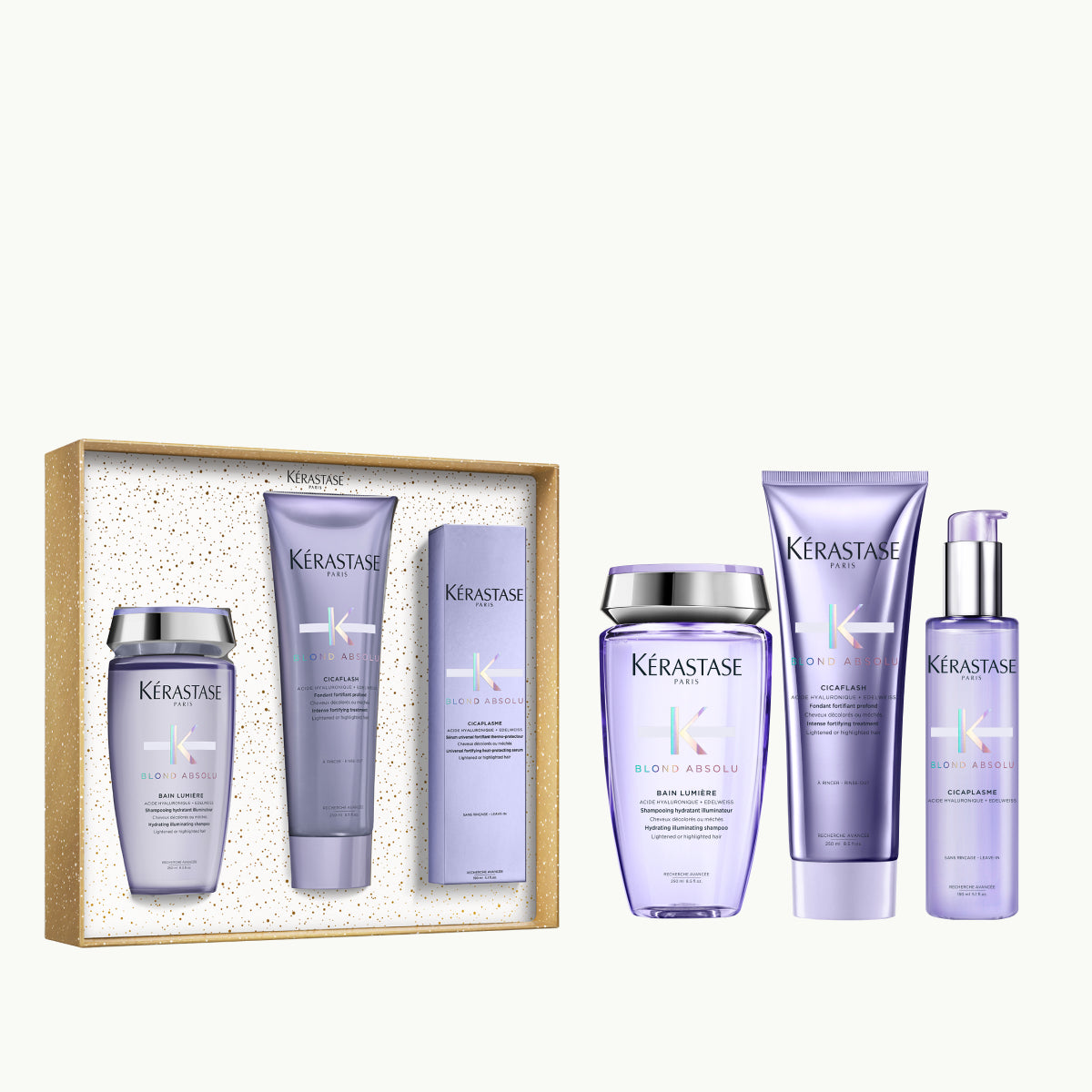 Kérastase Blond Absolu Holidays 2025 Set Cadou – Ritual Premium de Îngrijire pentru Păr Blond: Bain Lumière 250ml + Cicaflash 250ml + Cicaplasme 150ml