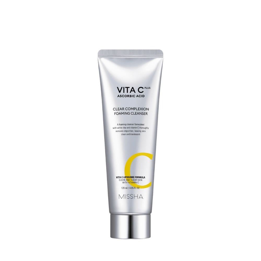 MISSHA Vita C Plus Clear Complexion Foaming Cleanser 120ml – Spumă de Curățare cu Vitamina C și Argilă Albă pentru Luminozitate, Purificare și Curățarea Porilor