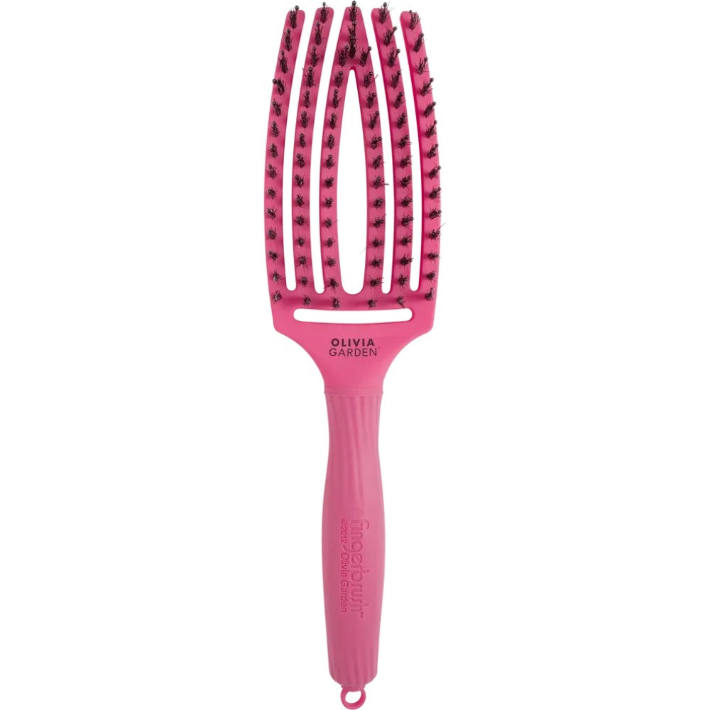 Olivia Garden Fingerbrush Care Iconic Hot Pink M – Perie Profesională pentru Păr cu Peri de Mistreț și Nylon