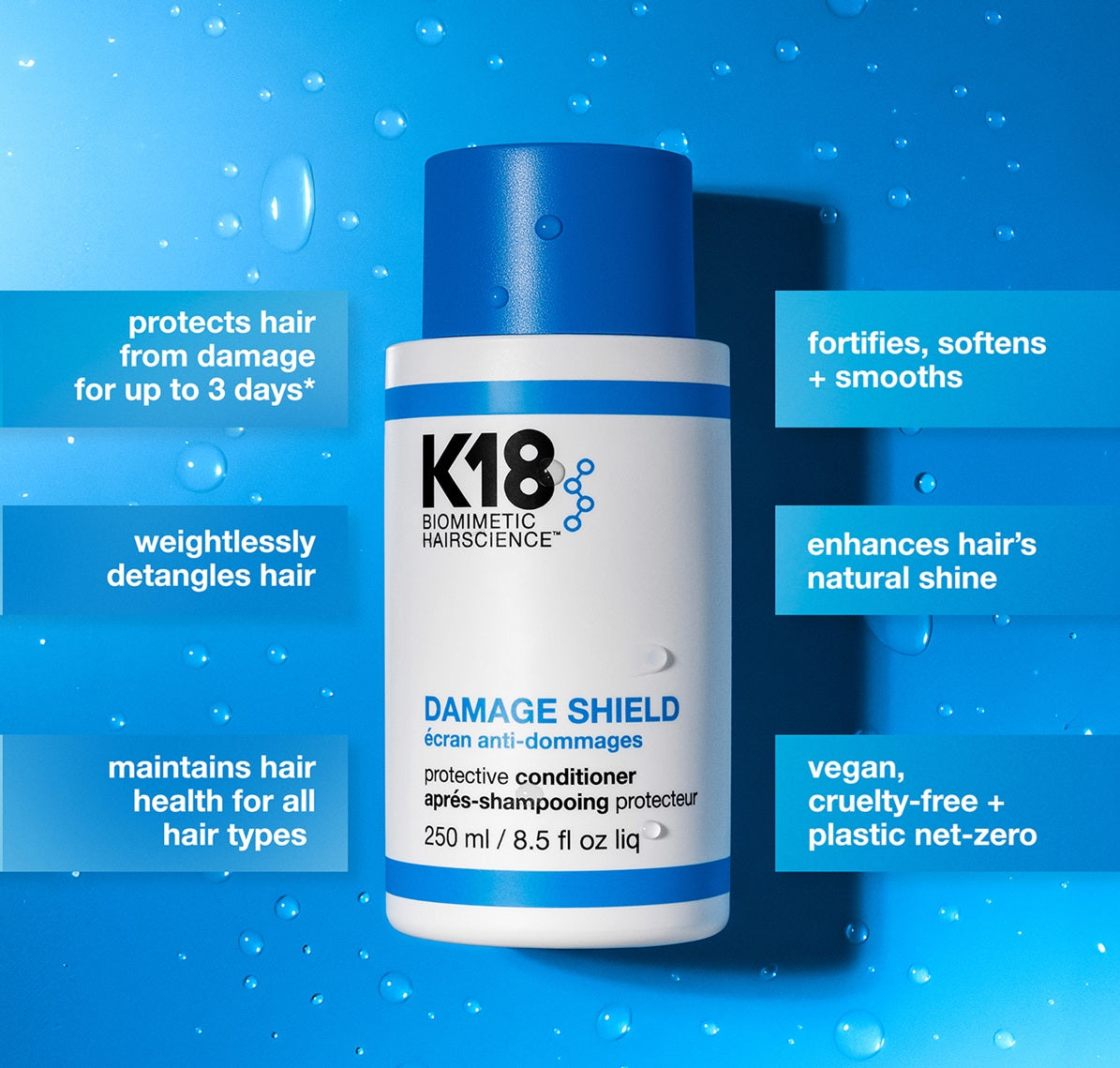 K18 Damage Shield Conditioner 250ml – Balsam protector anti-UV & anti-deteriorare cu K18PEPTIDE™, pentru păr rezistent, strălucitor și mătăsos