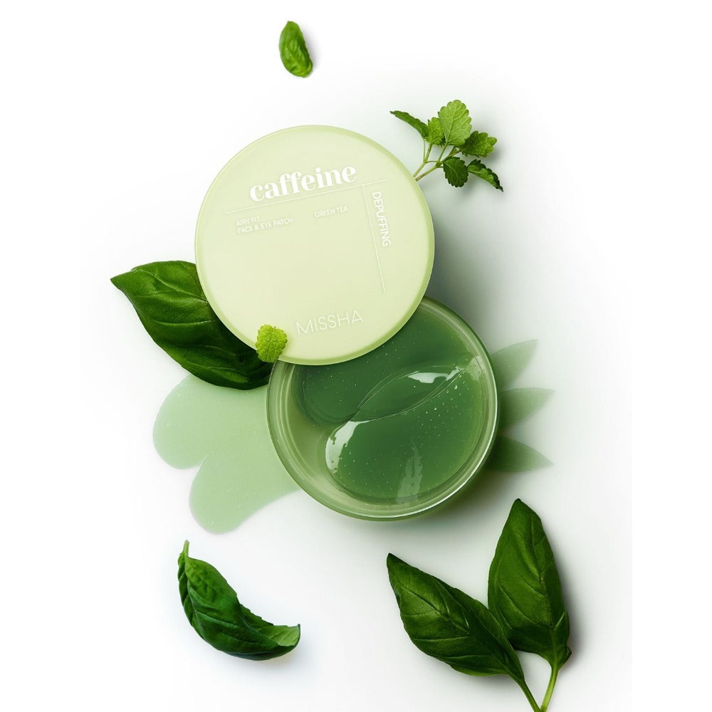 MISSHA Airy Fit Caffeine Depuffing Face & Eye Patch 60 buc – Patch-uri Hidrogel pentru Ochi și Față, Anti-Pungi, Anti-Cearcăne, Efect Lifting și Hidratare Intensă
