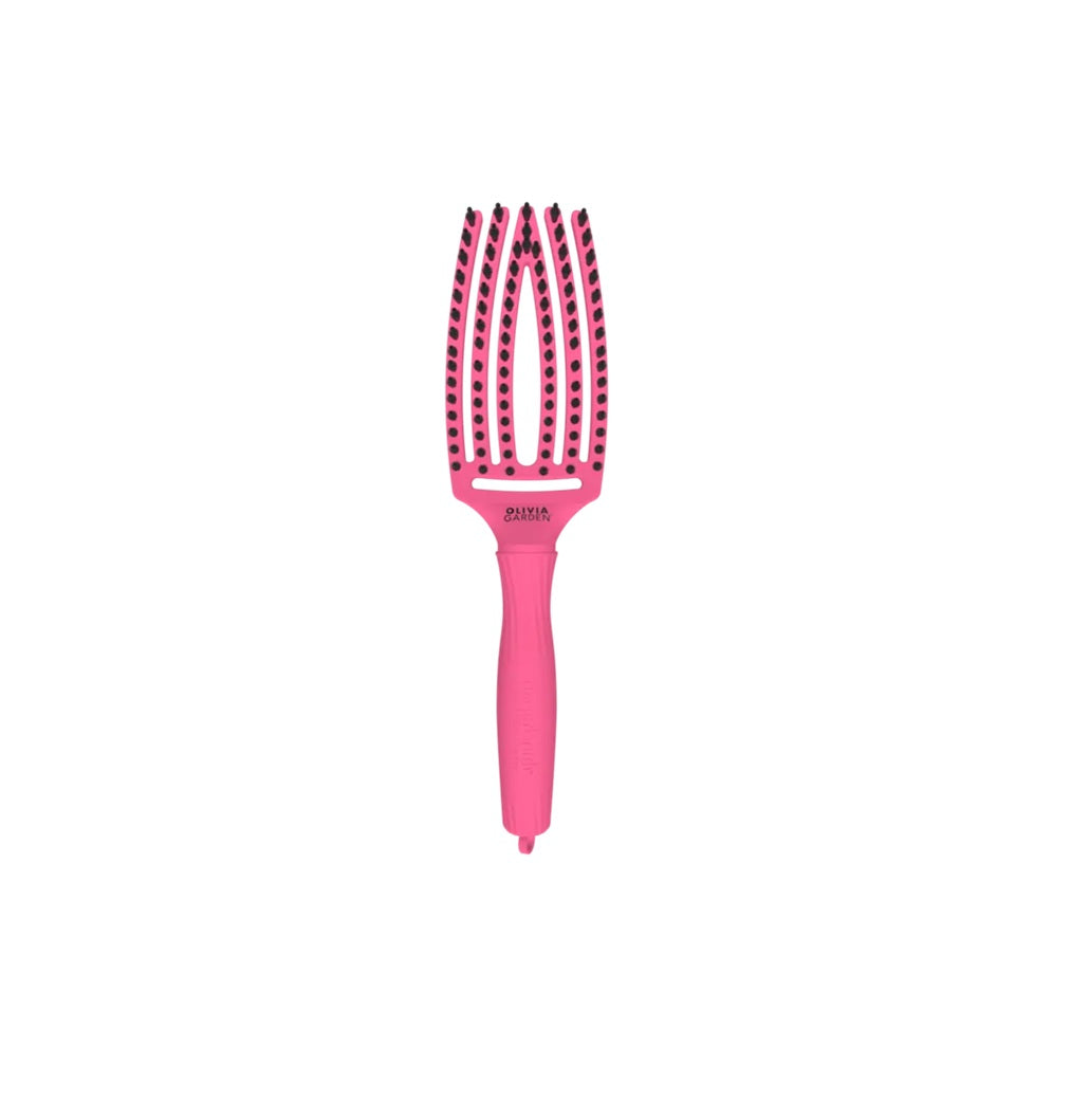 Olivia Garden Fingerbrush Combo Hot Pink – Professional Curved Boar & Nylon Bristle Brush