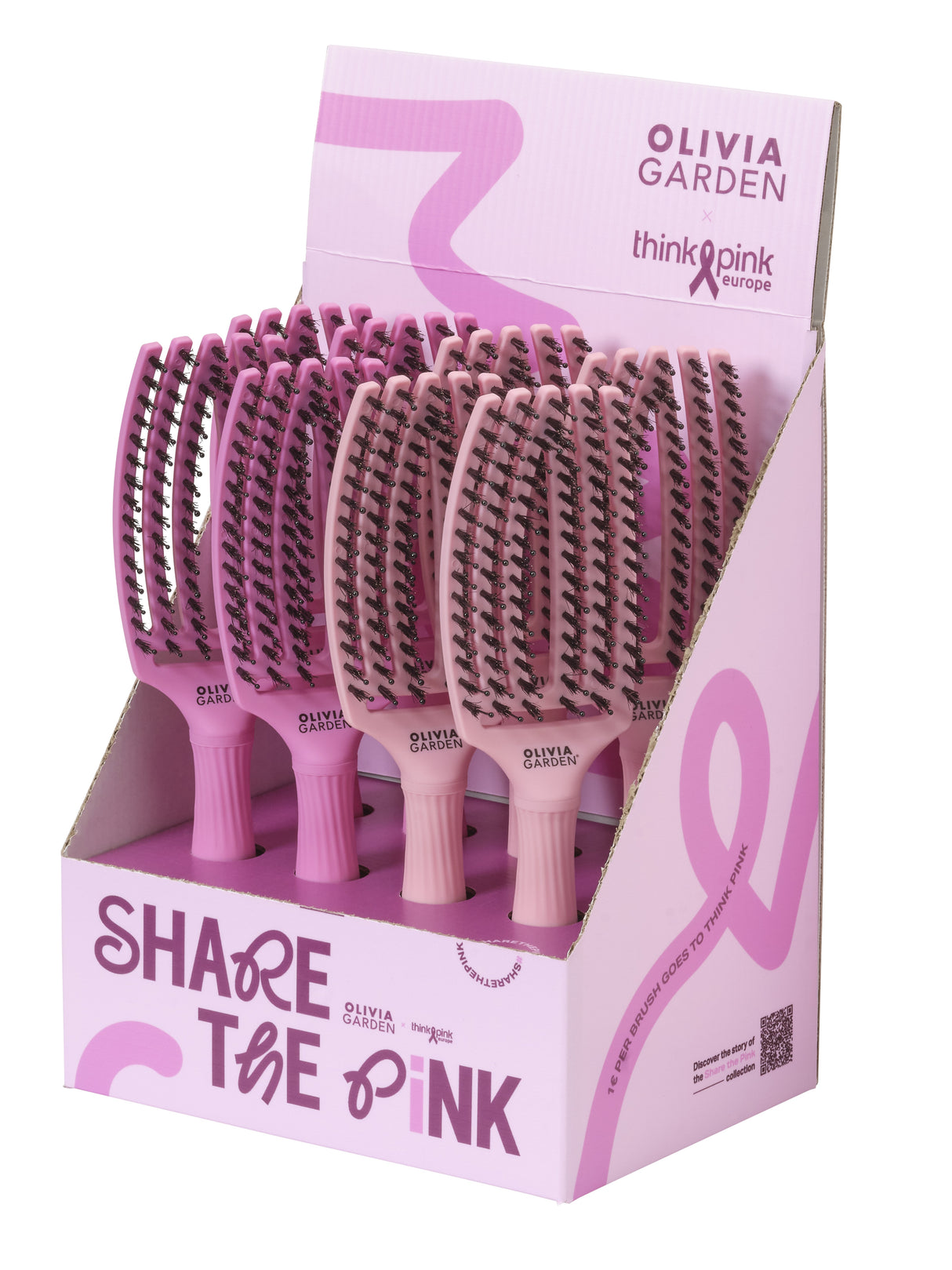 Olivia Garden Fingerbrush Boar & Nylon ThinkPink 2025 – Perie Profesională Roz, Ediție Limitată