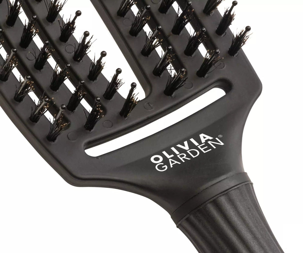Olivia Garden FingerBrush Combo Medium Full Black – Professional Antistatic Brush with Natural Boar and Nylon Bristles