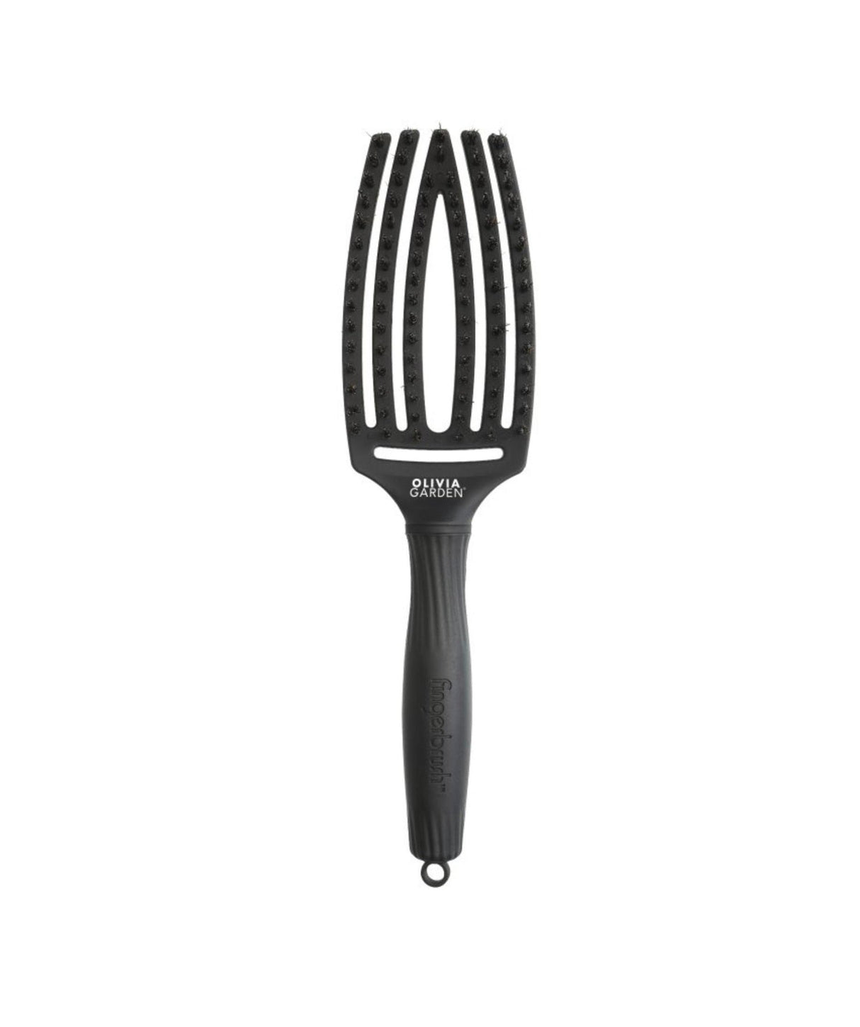 Olivia Garden FingerBrush Combo Medium Full Black – Professional Antistatic Brush with Natural Boar and Nylon Bristles