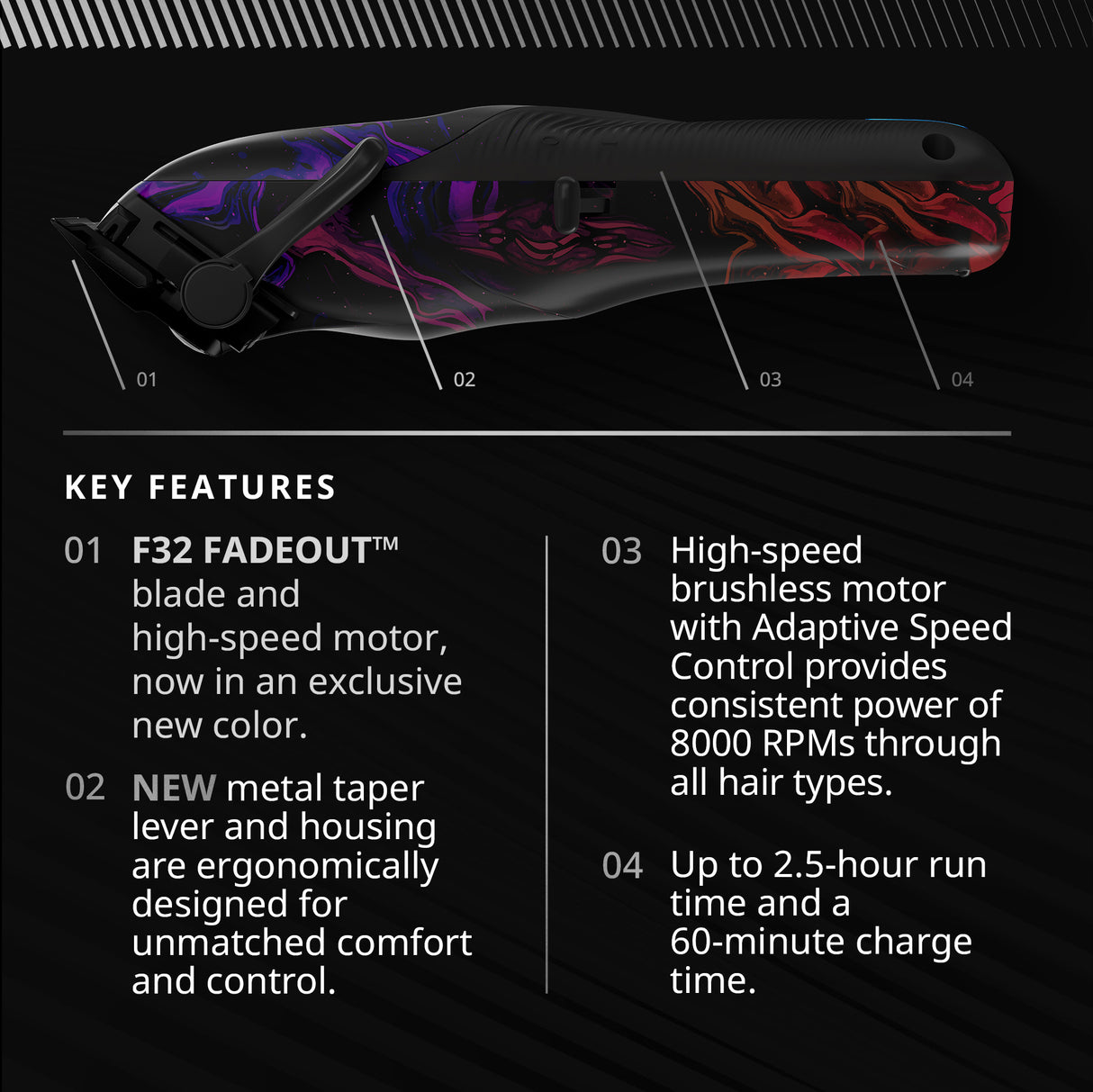 WAHL VAPOR Clipper Limited Edition – Mașină Profesională de Tuns Fade cu Lamă F32 FADEOUT™, Motor Brushless 8000RPM și Autonomie 150 min