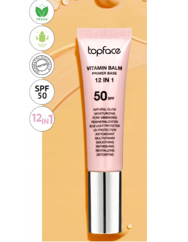 Topface Vitamin Balm Primer Base 12 în 1 – Bază de machiaj cu vitamine esențiale pentru un ten neted, luminos și perfect pregătit pentru machiaj