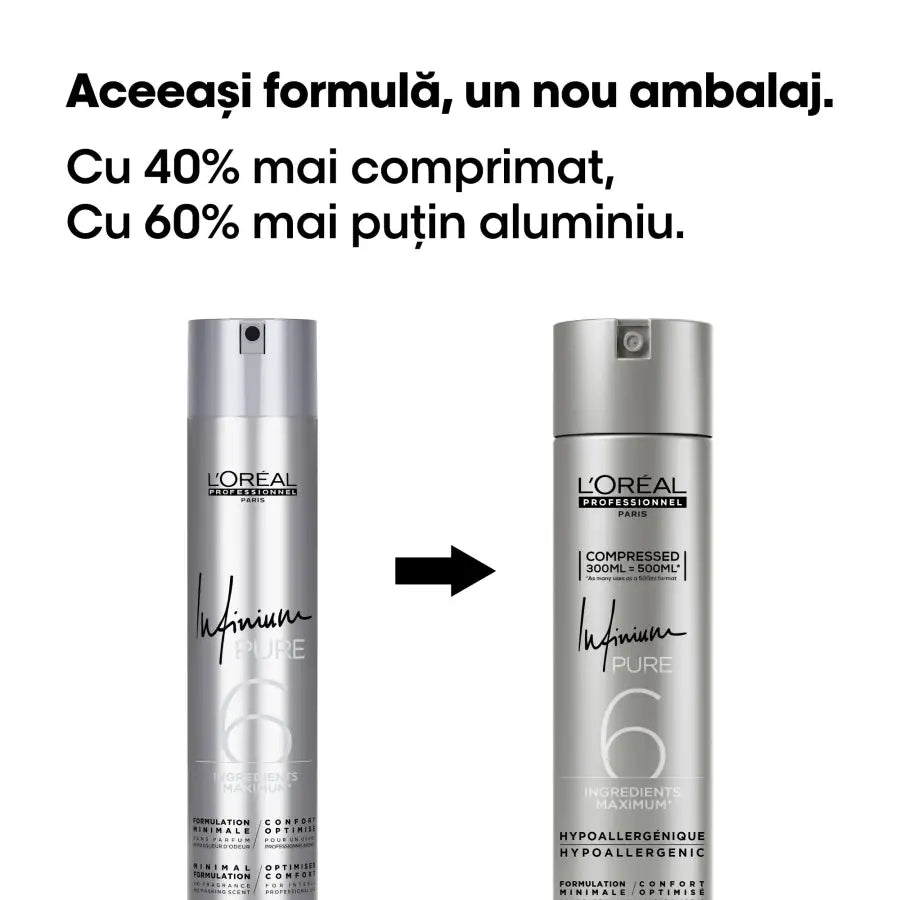 Fixativ Profesional L’Oréal Professionnel Infinium Pure Soft 300ml– Fixare Flexibilă și Strălucire Naturală - Păr