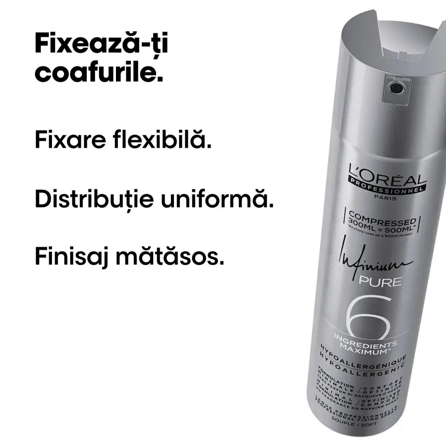 Fixativ Profesional L’Oréal Professionnel Infinium Pure Soft 300ml– Fixare Flexibilă și Strălucire Naturală - Păr