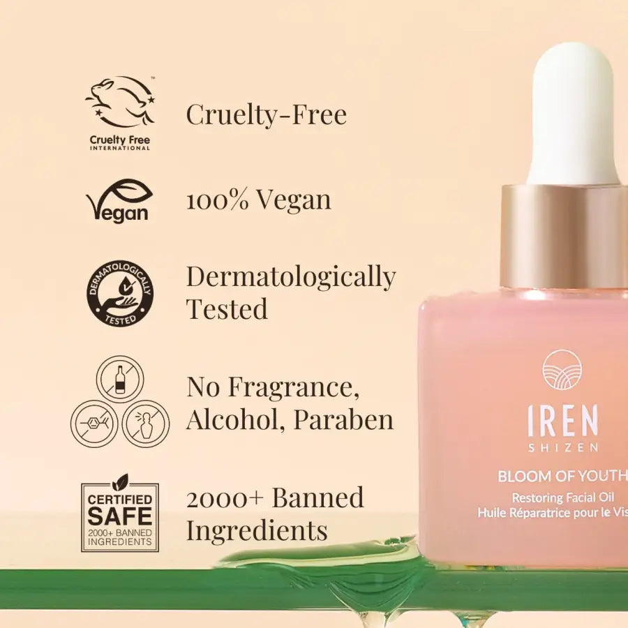 IREN Shizen BLOOM OF YOUTH 30ml – Ulei facial regenerator cu ulei de măceșe, 100% natural, pentru ten ferm, luminos și protejat