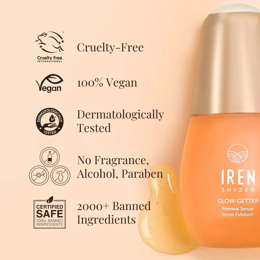 IREN Shizen Glow-Getter Renewal Serum 20ml – Ser facial exfoliant pentru pori dilatați puncte negre și piele ternă