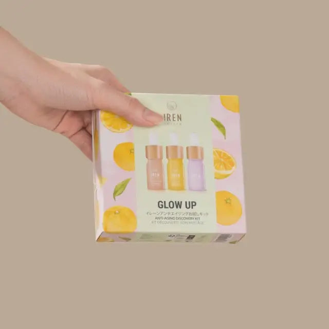 IREN Shizen GLOW UP Discovery Kit – Set japonez anti-îmbătrânire cu 3 seruri pentru piele luminoasă fermă și întinerită