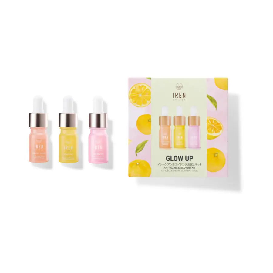 IREN Shizen GLOW UP Discovery Kit – Set japonez anti-îmbătrânire cu 3 seruri pentru piele luminoasă fermă și întinerită