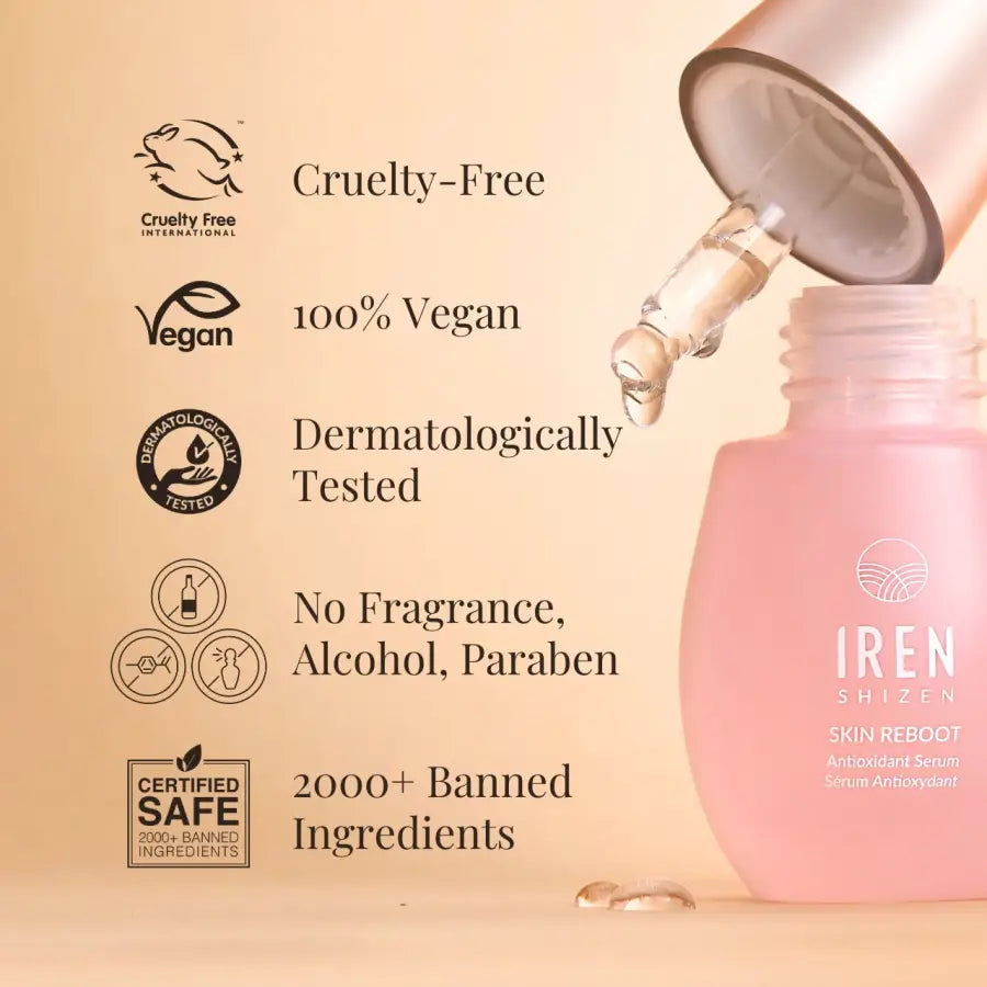 IREN Shizen Skin Reboot 20ml – Ser antioxidant cu rodie cofeină și alge roșii pentru un ten revitalizat luminos și