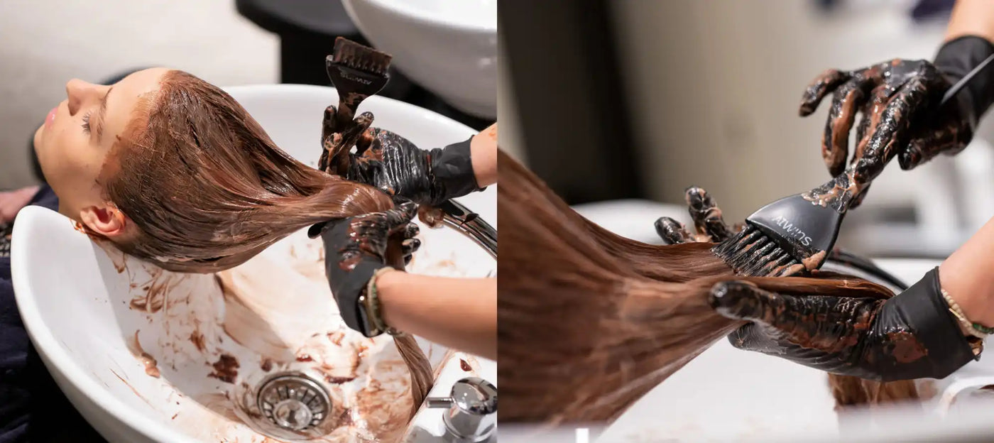 Procesul de vopsire a părului.