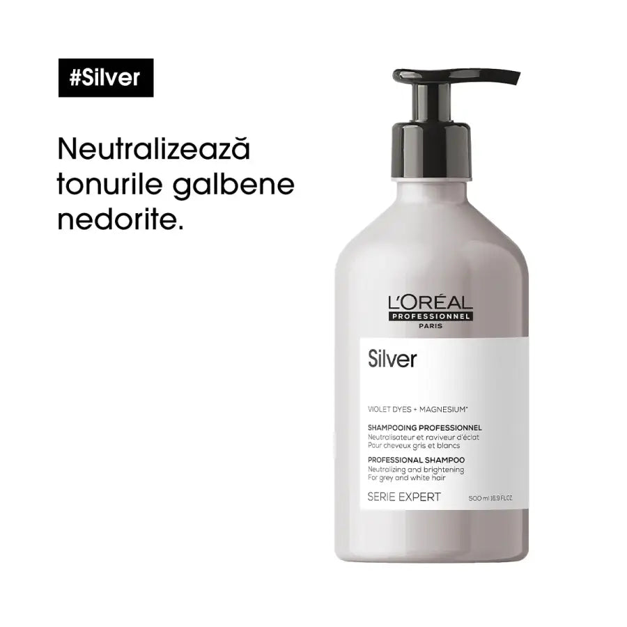 Șampon L’Oréal Professionnel Silver – Neutralizare Anti-Îngălbenire & Strălucire pentru Păr Blond Cărunt sau Decolorat