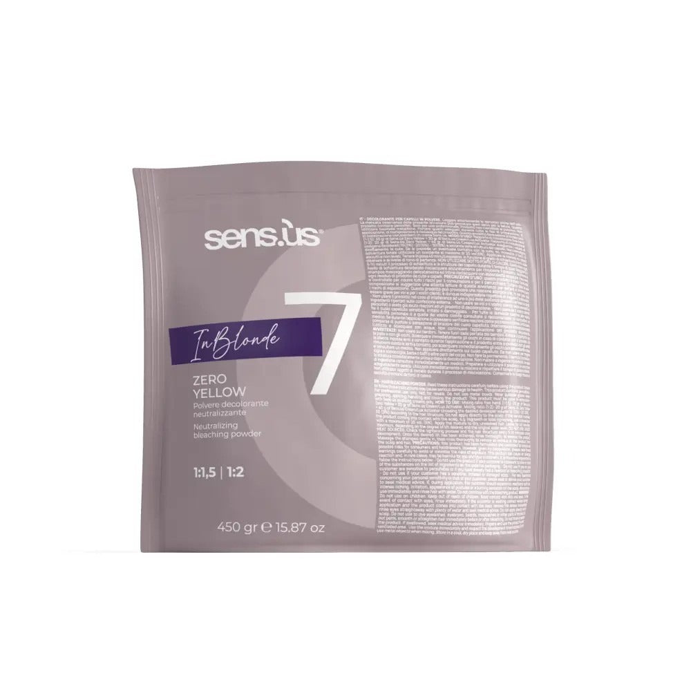 Pudră Decolorantă cu Deschidere de până la 7 Tonuri, cu Acțiune Anti-Galben, Sensus InBlonde Zero Yellow 450g