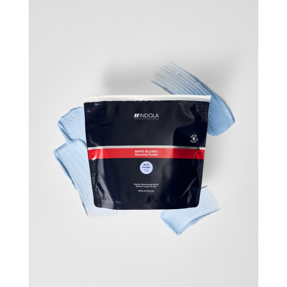 Indola Rapid Blond+ Blue Pudră Decolorantă Albastră 450g – Decolorare Profesională cu Deschidere de Până la 8 Tonuri