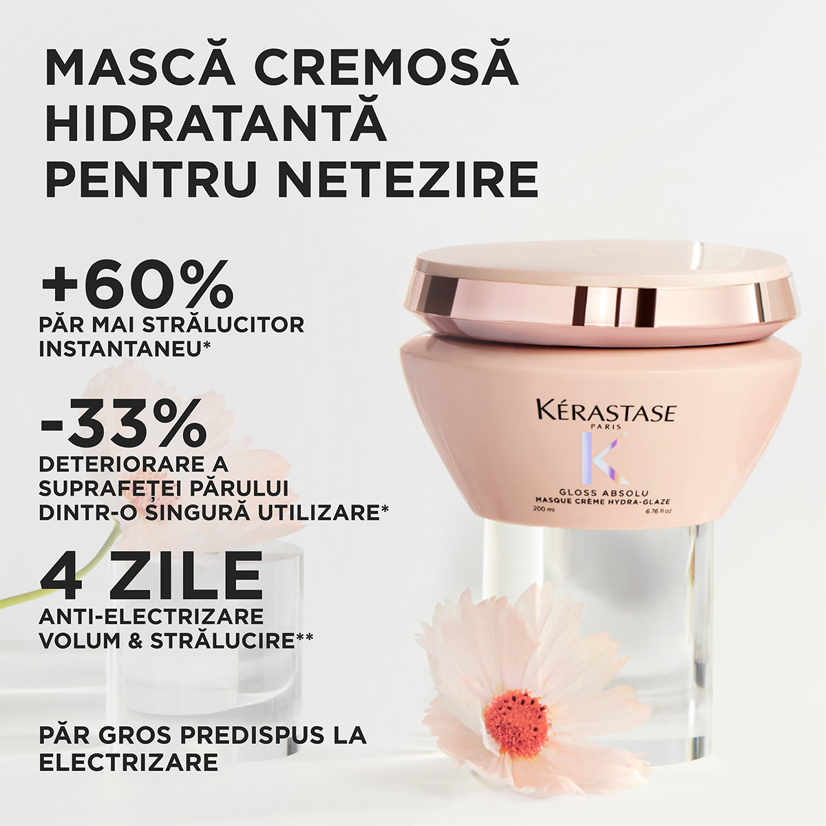 Kérastase Gloss Absolu Hydra-Glaze Cream Mask – Moisturizing Mask for Thick and Frizzy Hair, Intense Shine & Softness 200 ml