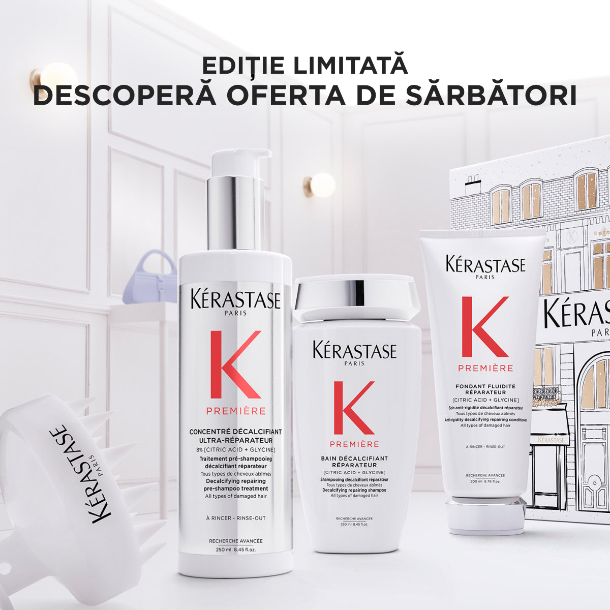 Kérastase Première Fondant Holidays 2025 – Set Cadou Reparare & Decalcifiere: Concentré 250 ml + Bain 250 ml + Fondant 200 ml