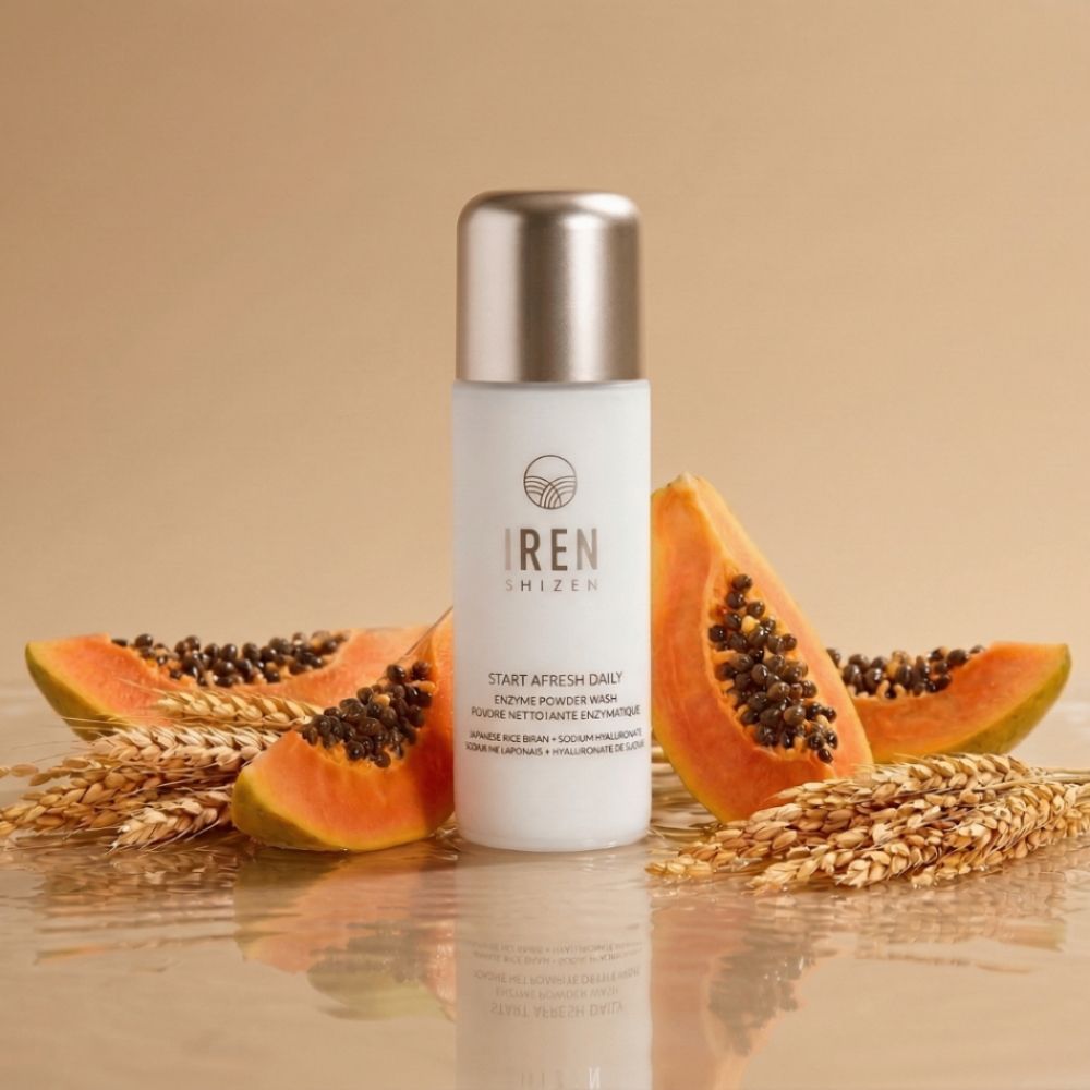 IREN Shizen START AFRESH Daily Enzyme Powder Wash 40g – Pudră Enzimatică de Curățare cu Orez, Acid Hialuronic și Papaya pentru Curățare Profundă și Luminozitate