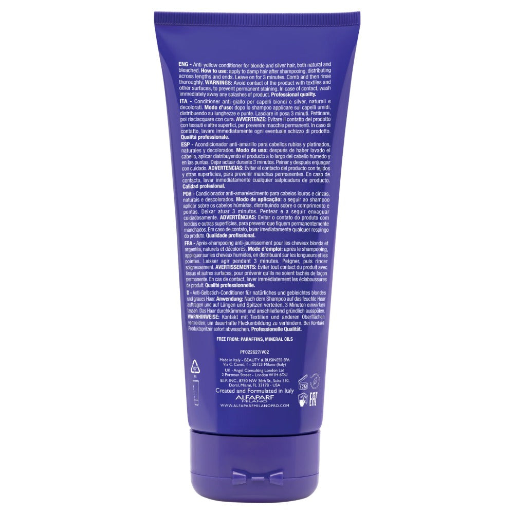Alfaparf Milano Semi Di Lino Blonde Anti-Yellow Conditioner 200ml – Balsam Profesional pentru Păr Blond și Gri, Neutralizarea Tonurilor Galbene