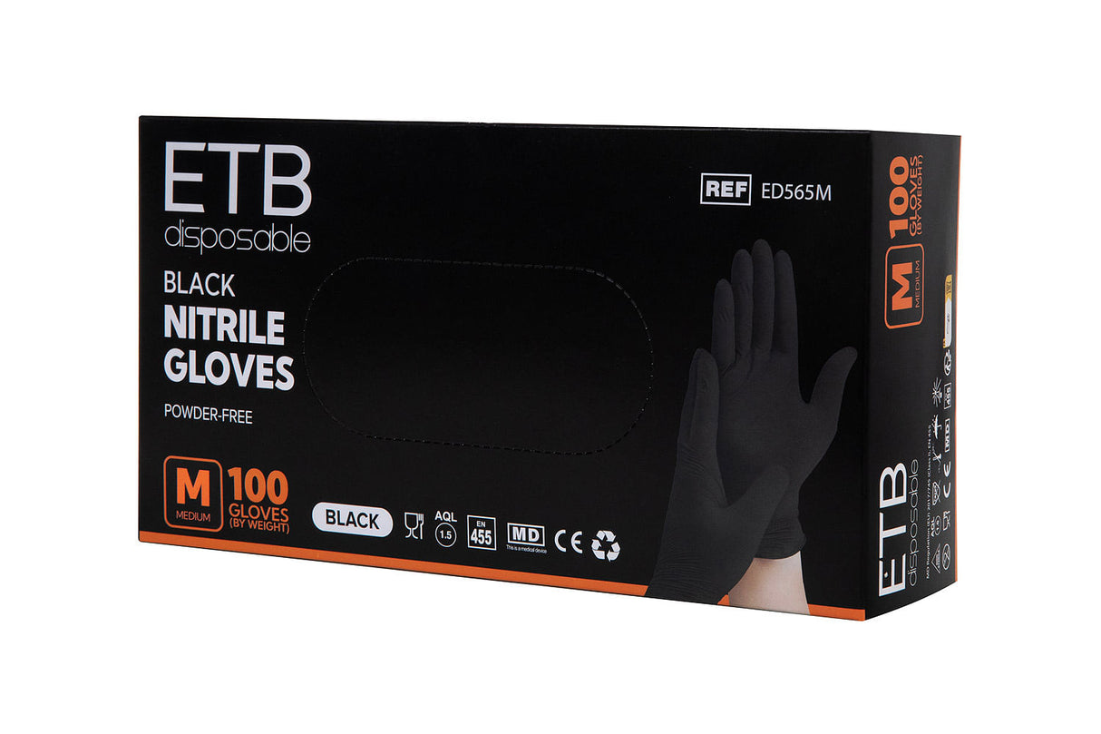 ETB Disposable Manusi nitril negru M 100 buc