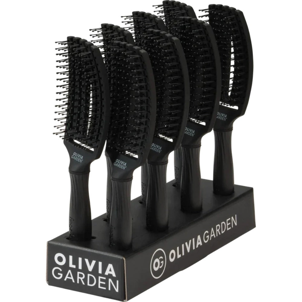 Olivia Garden Fingerbrush Boar & Nylon Full Black M Display 8 Bucăți – Perii Profesionale pentru Descurcare și Coafare