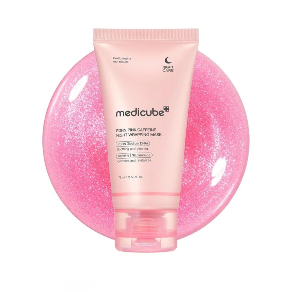 MEDICUBE PDRN Pink Caffeine Night Wrapping Mask 75ml – Mască de Noapte cu PDRN, Cafeină și Peptide pentru Regenerare, Fermitate și Hidratare Intensă
