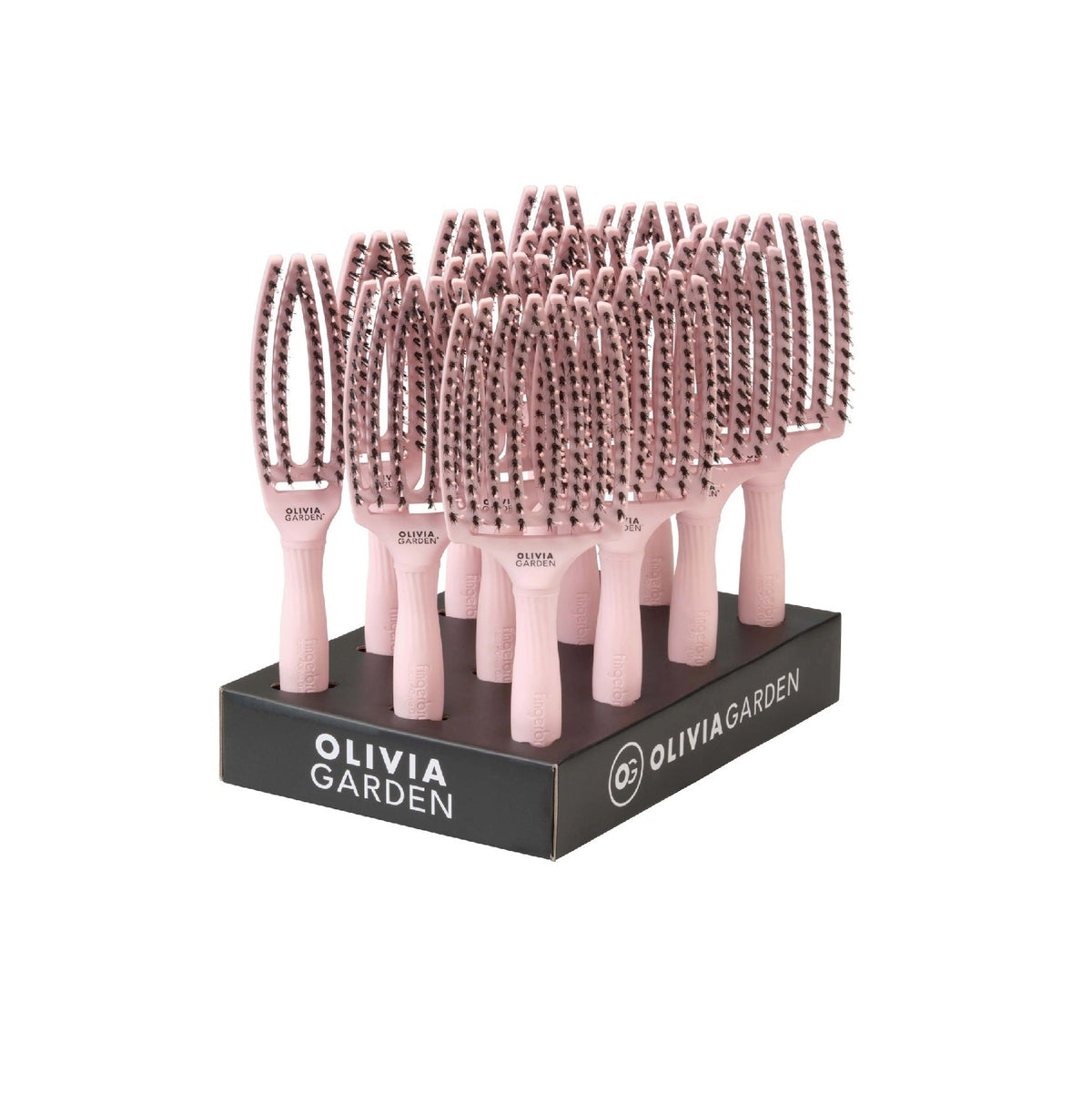 Olivia Garden Fingerbrush Boar & Nylon Pastel Pink Display 12 buc