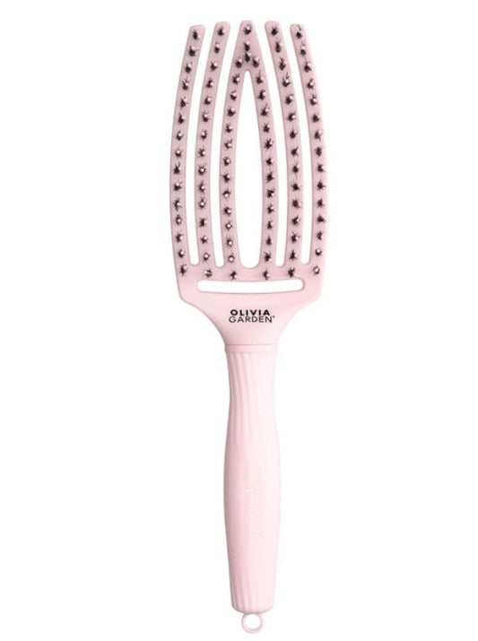 Olivia Garden FingerBrush Pastel Combo Medium Pink – Professional Brush for Detangling, Volume, and Natural Shine M
