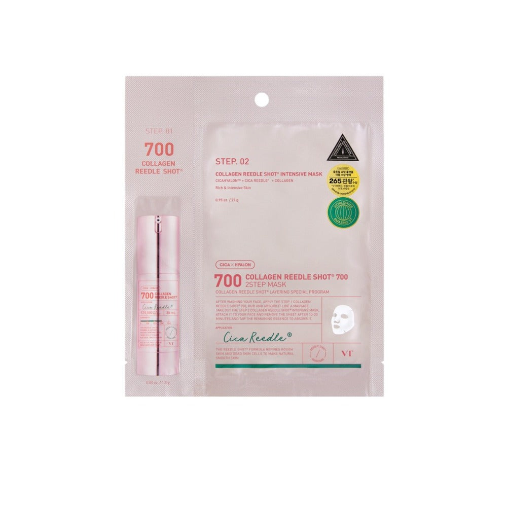 VT Cosmetics Collagen Reedle Shot 100 2-Step Mask, Mască de Față Coreeană Tip Șervețel pentru Fermitate și Efect Lifting cu Colagen, 1.5g + 25g