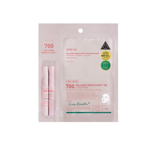 VT Cosmetics Collagen Reedle Shot 100 2-Step Mask, Mască de Față Coreeană Tip Șervețel pentru Fermitate și Efect Lifting cu Colagen, 1.5g + 25g