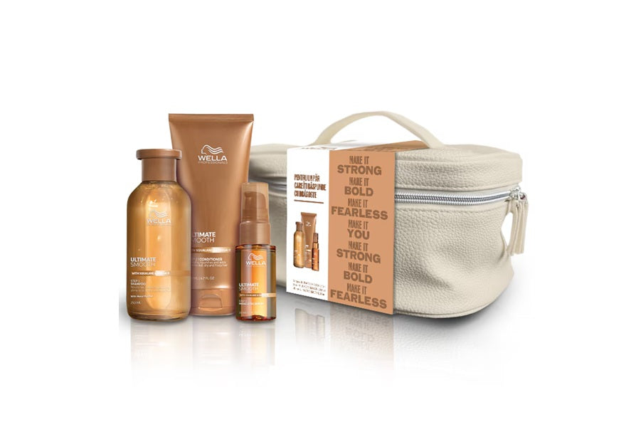 Wella Professionals Ultimate Smooth Set Profesional pentru Păr Uscat și Rebel – Șampon 250ml + Balsam 200ml + Ulei 30ml
