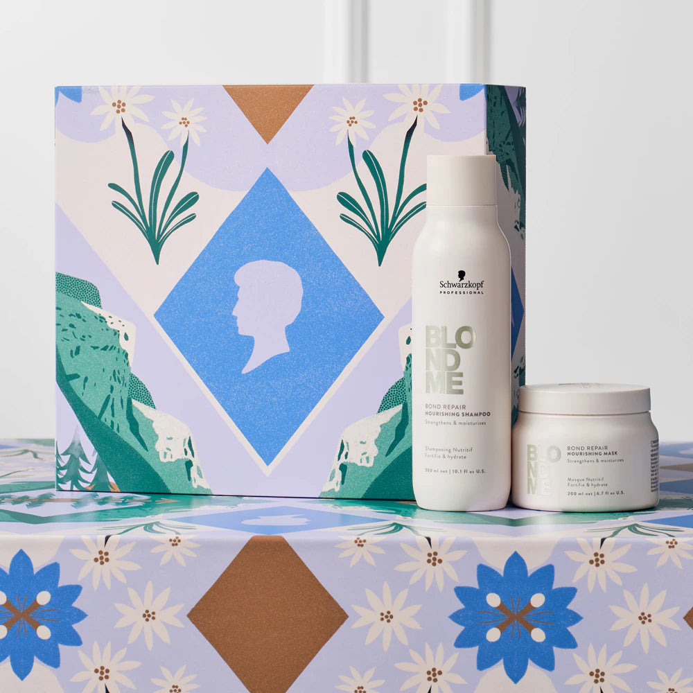 Schwarzkopf Professional BLONDME Bond Repair Xmas Gift Box – Set Cadou Regenerant & Hidratant pentru Păr Blond, Șampon 300ml + Mască 200ml