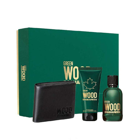 Dsquared2 Green Wood Pour Homme 100ml Eau De Toilette + Gel de duş 100ml + portofel set