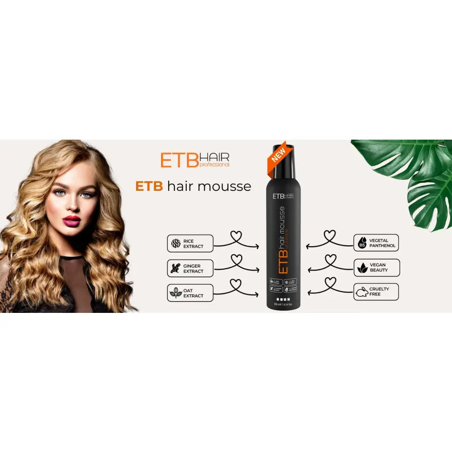 ETB Hair Ultra Strong – Spumă Profesională de Păr cu Fixare Puternică 300 ml - Păr