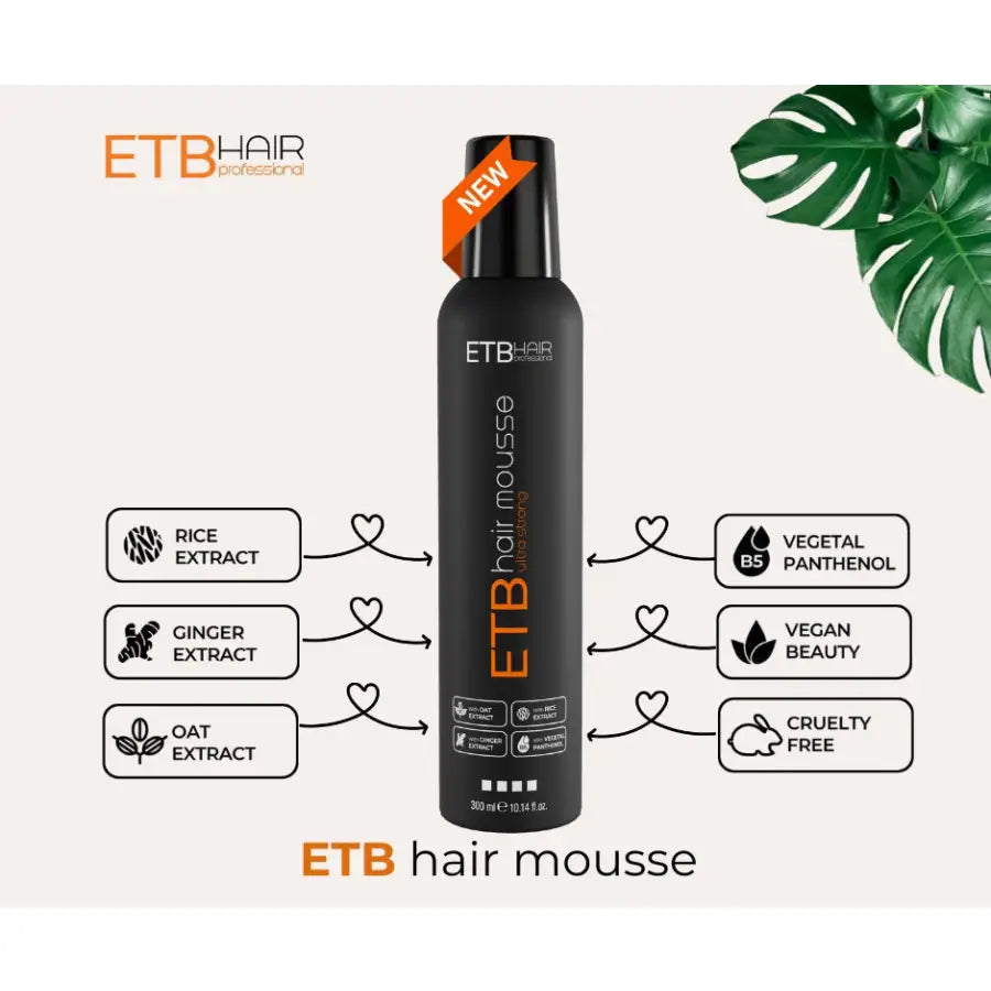 ETB Hair Ultra Strong – Spumă Profesională de Păr cu Fixare Puternică 300 ml - Păr