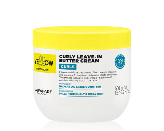 Yellow Curls Curly Butter Cream – Anti-Frizz Leave-In Treatment for Curly or Wavy Hair with Heat Protection 500 ml