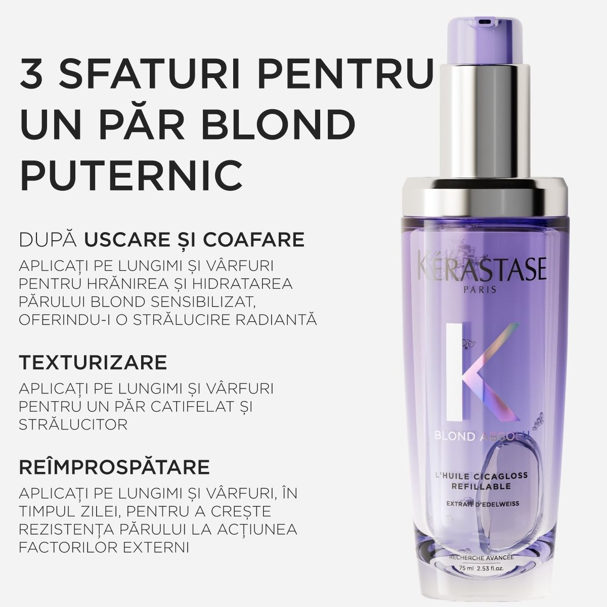 Kérastase Blond Absolu Cicagloss – Ulei Reîncărcabil pentru Hidratare Reparare & Protecție 75ml - Păr