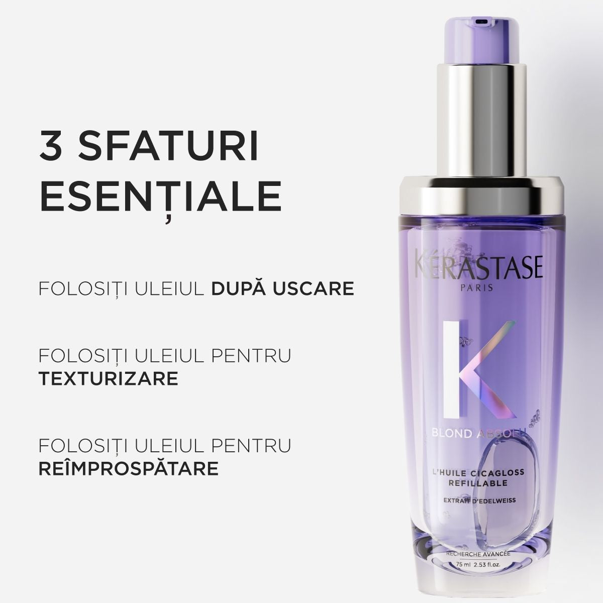 Kérastase Blond Absolu Cicagloss – Ulei Reîncărcabil pentru Hidratare Reparare & Protecție 75ml - Păr