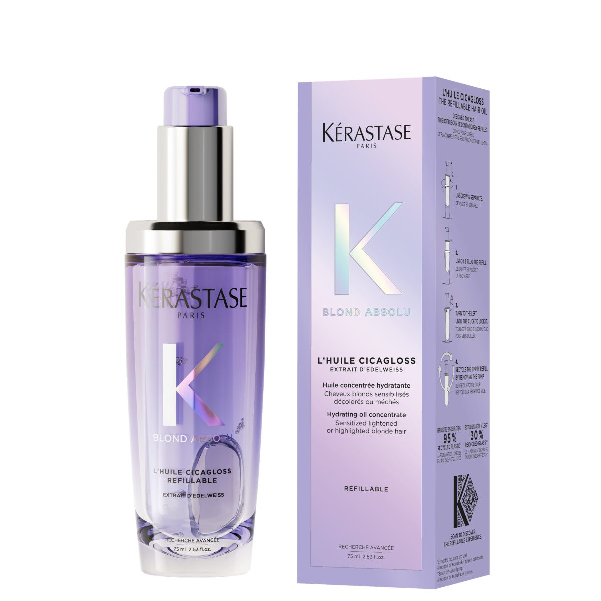 Kérastase Blond Absolu Cicagloss – Ulei Reîncărcabil pentru Hidratare Reparare & Protecție 75ml - Păr