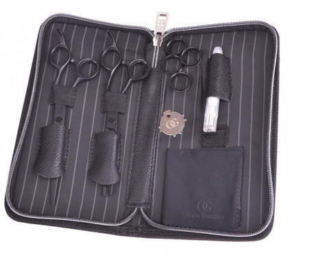 Olivia Garden Set De Foarfeci Silkcut Pro Matt Black Foarfecă De Tuns 6.50+ Foarfecă De Filat 6.35+Husă