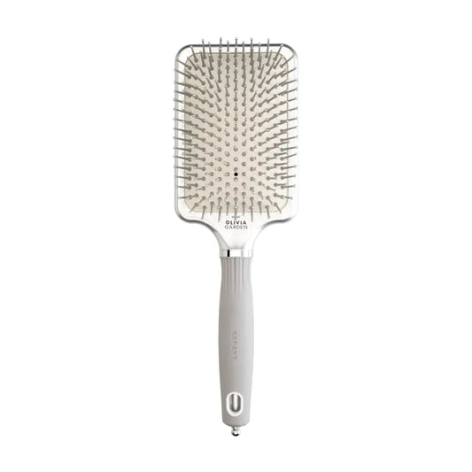Perie profesională Olivia Garden Expert Care Rectangular Silver L cu peri din nylon Nylgard