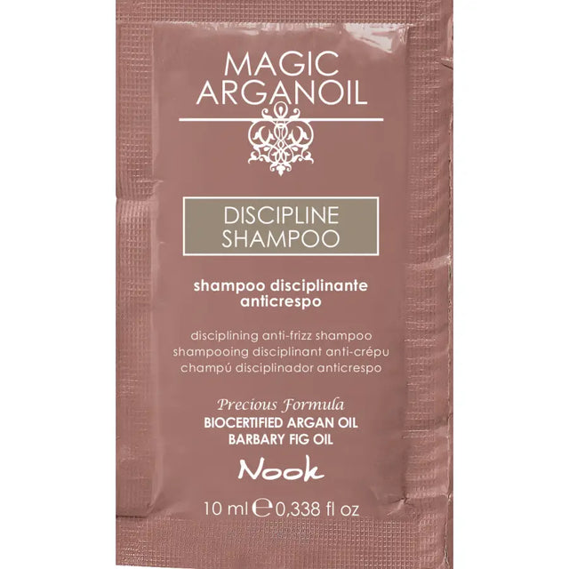 Șampon Anti-Frizz pentru Păr Rebel cu Formulă Disciplinantă și Curățare Delicată Nook Magic ArganOil Discipline - 10 ml