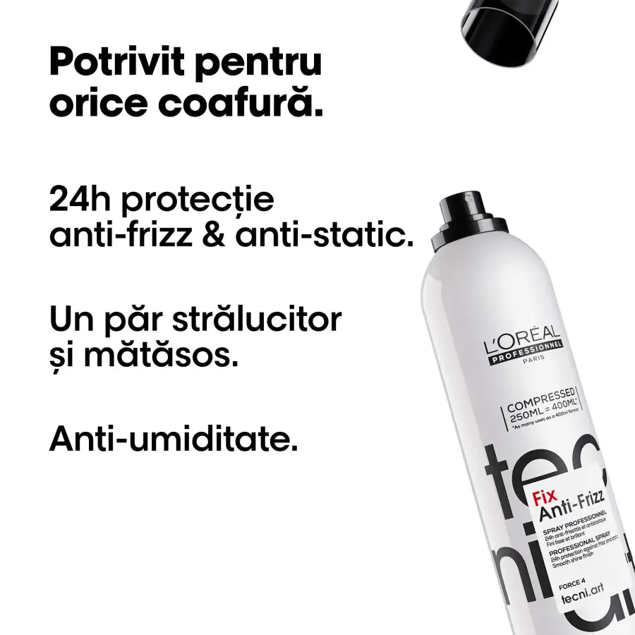 Spray Profesional de Fixare L’Oréal Professionnel Tecni.Art Fix Anti-Frizz 250ml– Protecție 24h împotriva Frizz-ului și