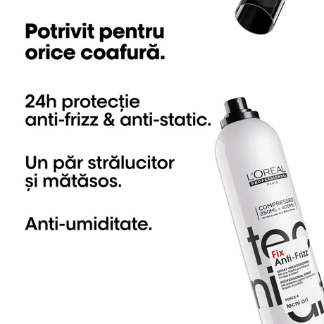 Spray Profesional de Fixare L’Oréal Professionnel Tecni.Art Fix Anti-Frizz 250ml– Protecție 24h împotriva Frizz-ului și